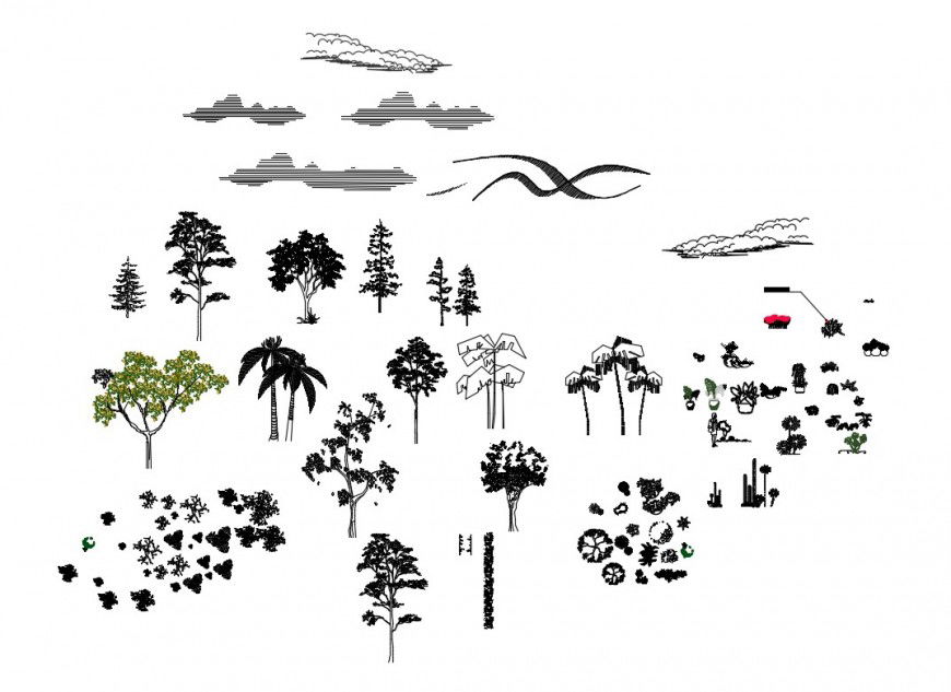 Miscellaneous creative tree and plants block cad drawing details dwg file