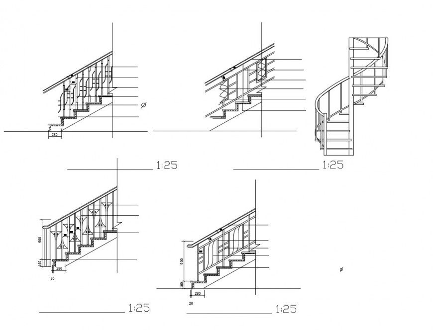 Miscellaneous decorative staircase railing elevation blocks cad drawing details dwg file