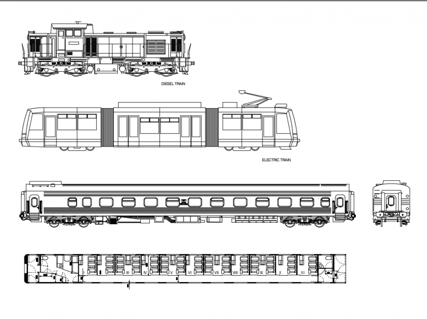 Miscellaneous diesel electrical trains creative cad block details dwg file
