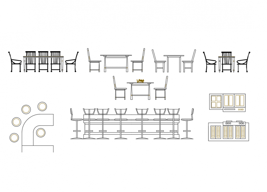 Miscellaneous dining area dining tables elevation cad blocks details dwg file