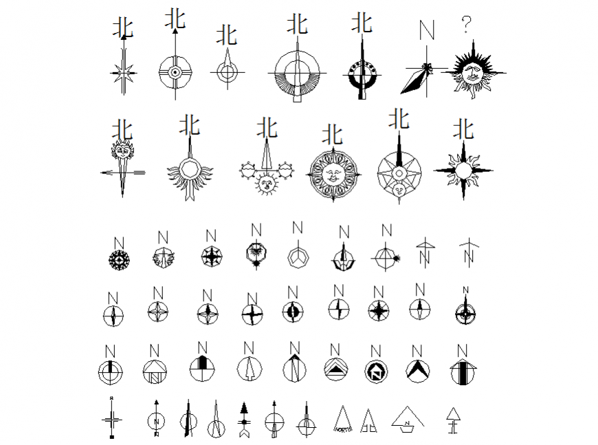 Miscellaneous direction symbols block design cad drawing details dwg file