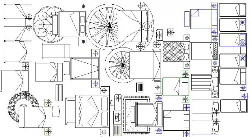 Miscellaneous double and master bed elevation blocks details dwg file