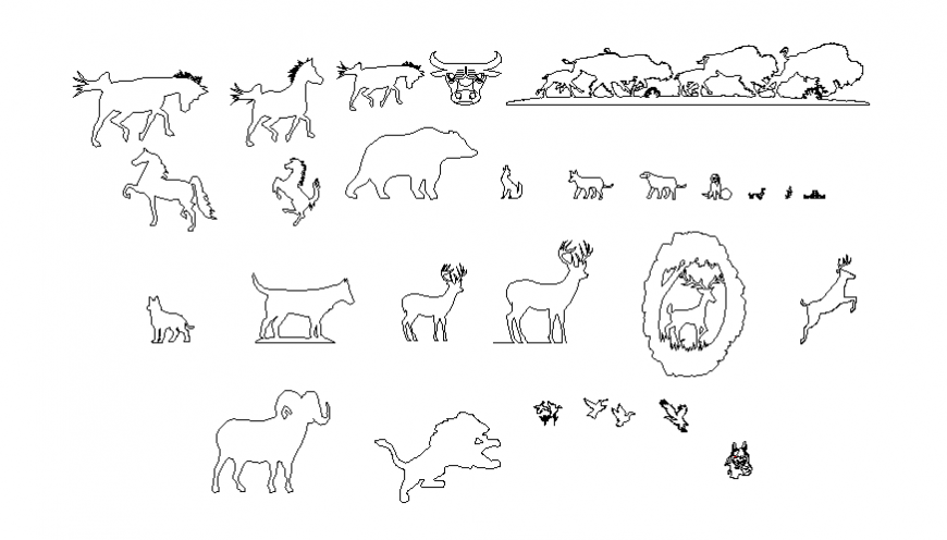 Miscellaneous dynamic wild animal blocks cad drawing details dwg file