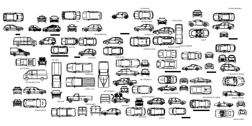 Miscellaneous family and transportation vehicle blocks drawing details dwg file