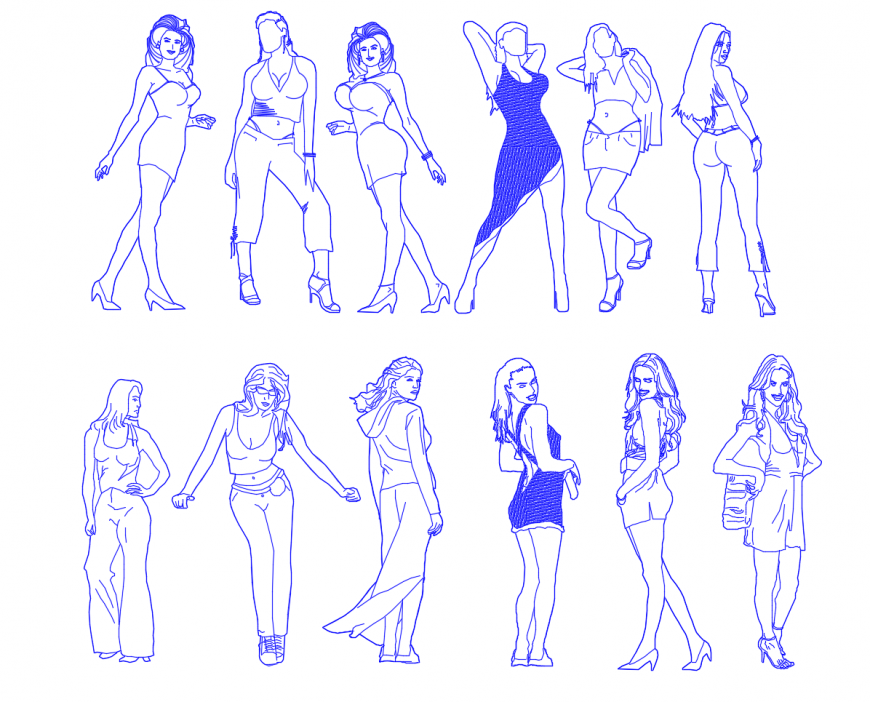 Miscellaneous fashion girl figure blocks cad drawing details dwg file
