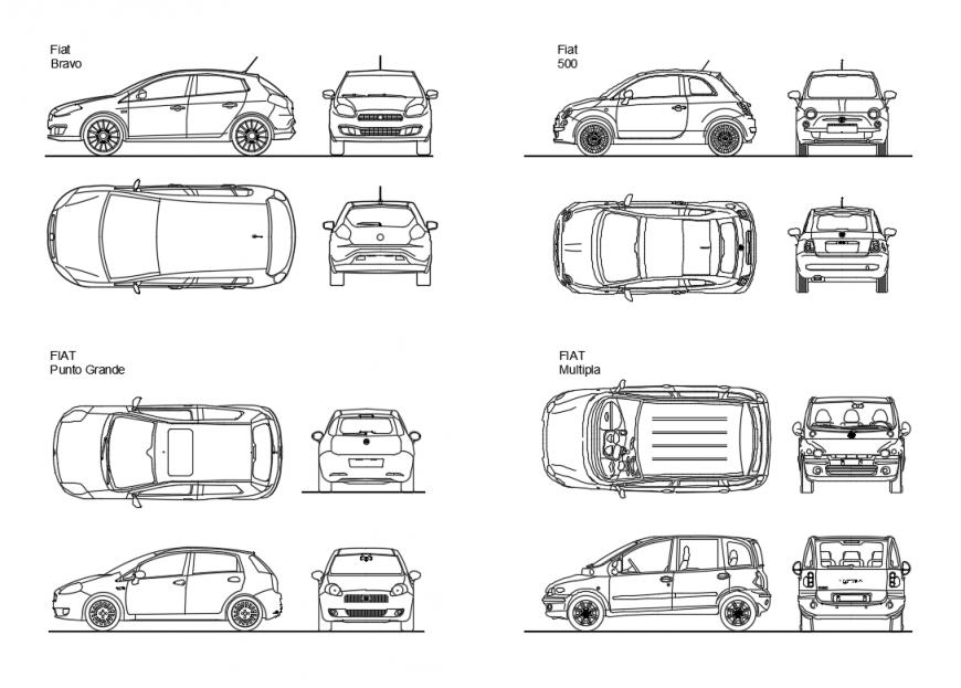 Miscellaneous fiat cars blocks cad drawing details dwg file