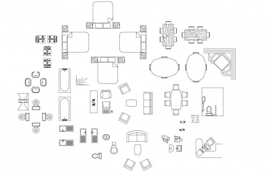 Miscellaneous furniture, household and sanitary blocks cad drawing details dwg file