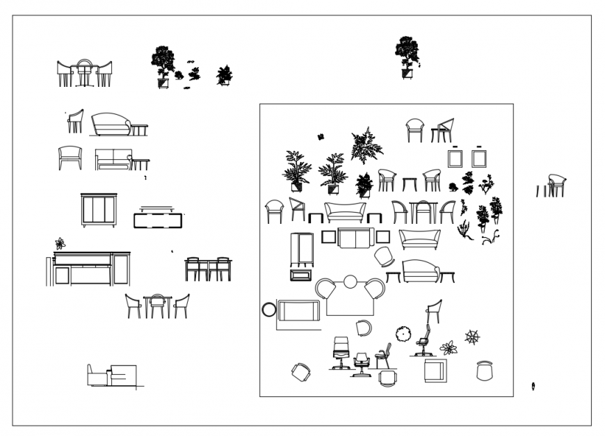 Miscellaneous furniture blocks and garden plants blocks cad drawing details dwg file