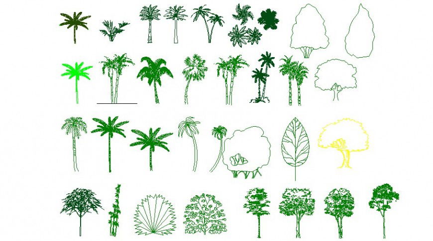 Miscellaneous garden tree and flower plant blocks dwg file