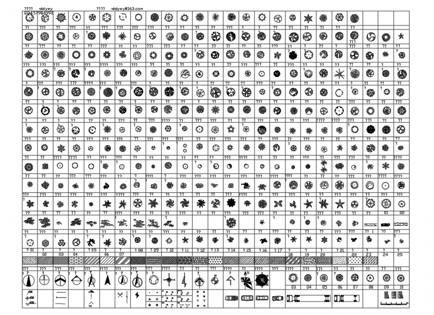 Miscellaneous garden tree and plant blocks details dwg file