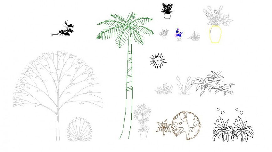 Miscellaneous garden tree blocks and plants blocks dwg file
