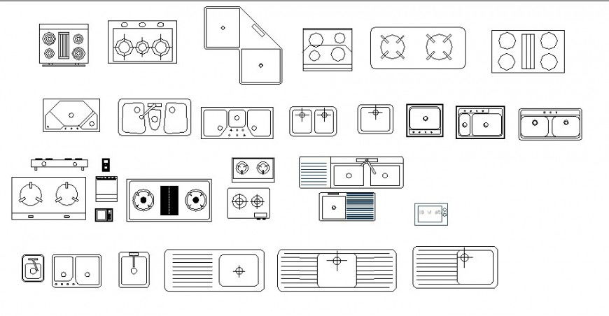 Miscellaneous gas stove and sink blocks cad drawing details dwg file