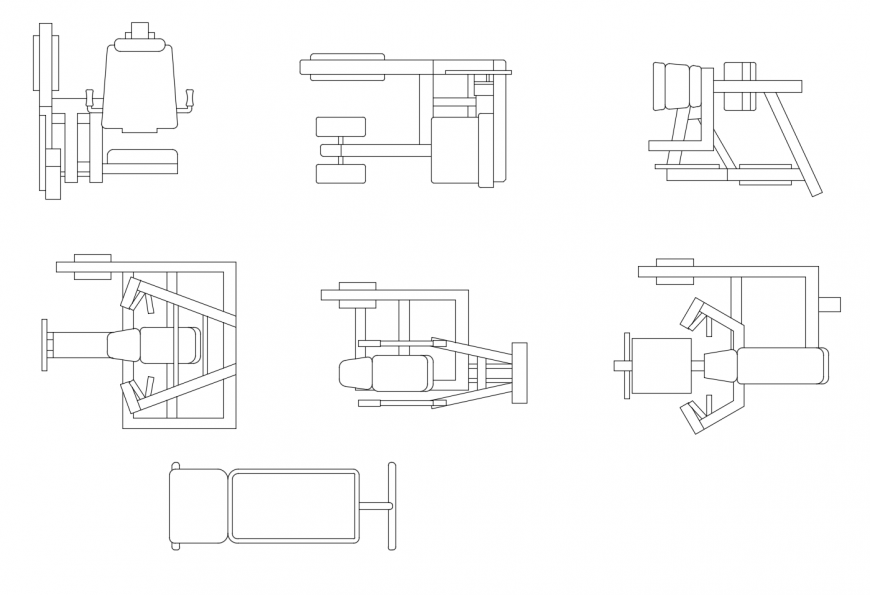 Miscellaneous gym equipment 2d blocks cad drawing details dwg file