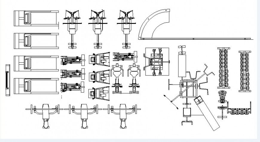 Miscellaneous gym equipment blocks 2d drawing details dwg file