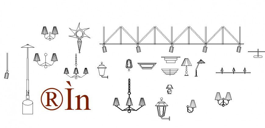Miscellaneous hanging and common lamp blocks cad drawing details dwg file