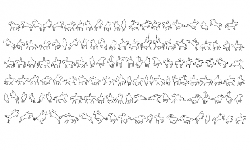Miscellaneous horse riding people elevation blocks cad drawing details dwg file