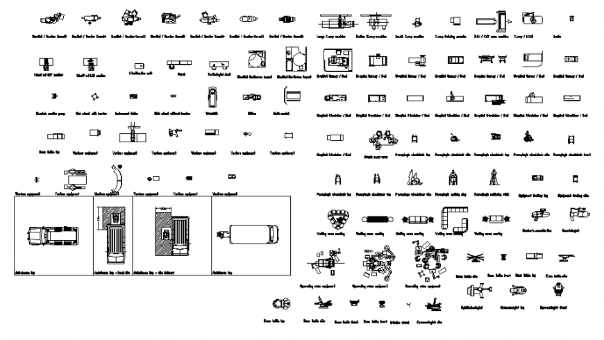 Miscellaneous hospital furniture blocks cad drawing details dwg file