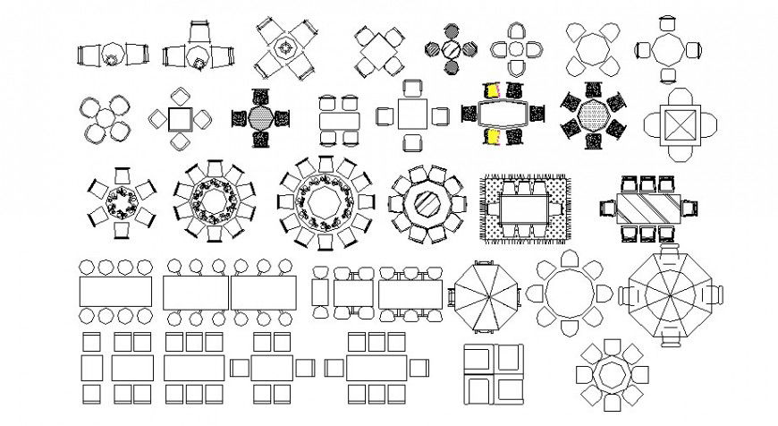 Miscellaneous hotel dining table blocks cad drawing details dwg file