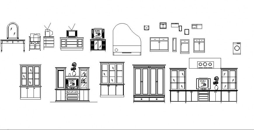 Miscellaneous hotel room furniture elevation blocks cad drawing details dwg file