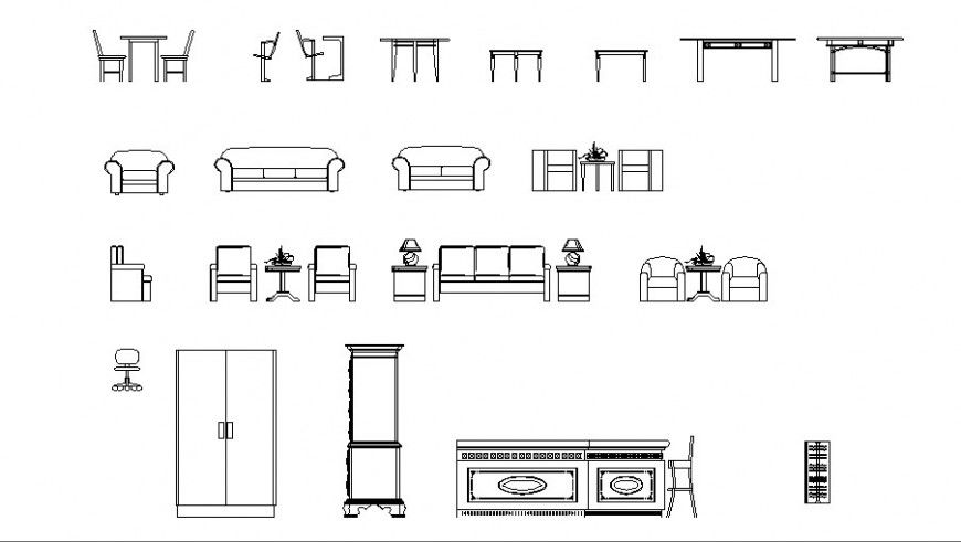Miscellaneous hotel wooden furniture cad blocks details dwg file