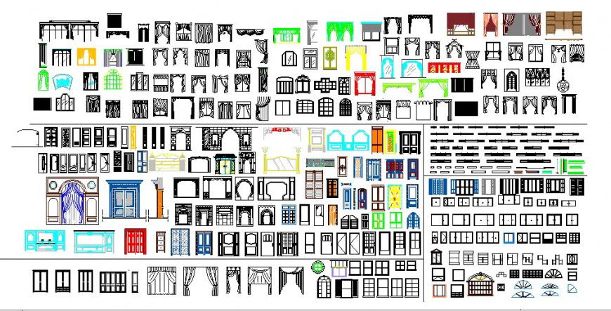 Miscellaneous house windows and curtain blocks cad drawing details dwg file