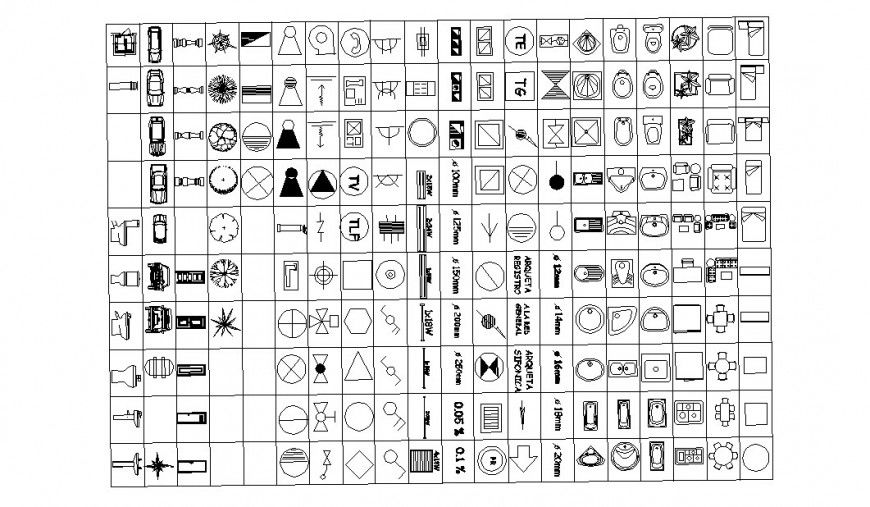Miscellaneous household and vehicle and sanitary blocks cad drawing details dwg file