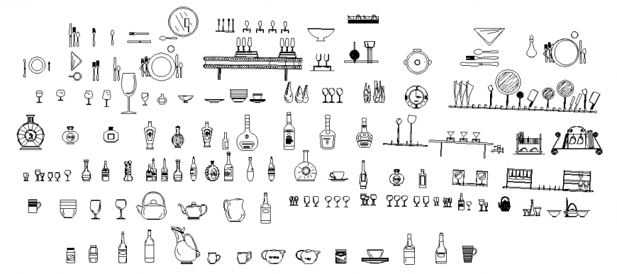 Miscellaneous kitchen dishware blocks cad drawing details dwg file