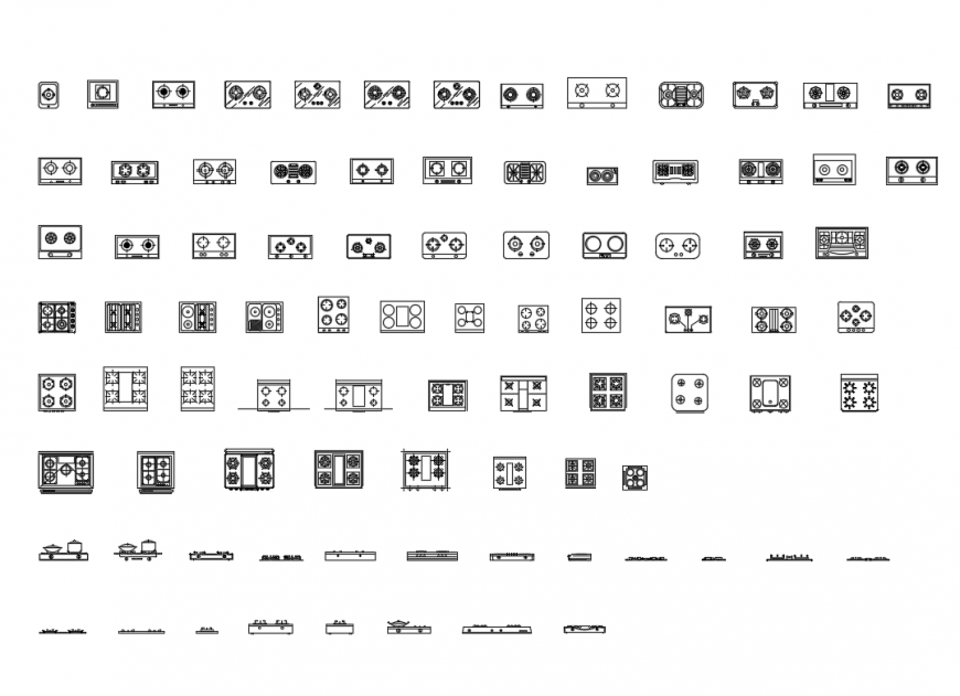 Miscellaneous kitchen gas stoves multiple cad blocks details dwg file