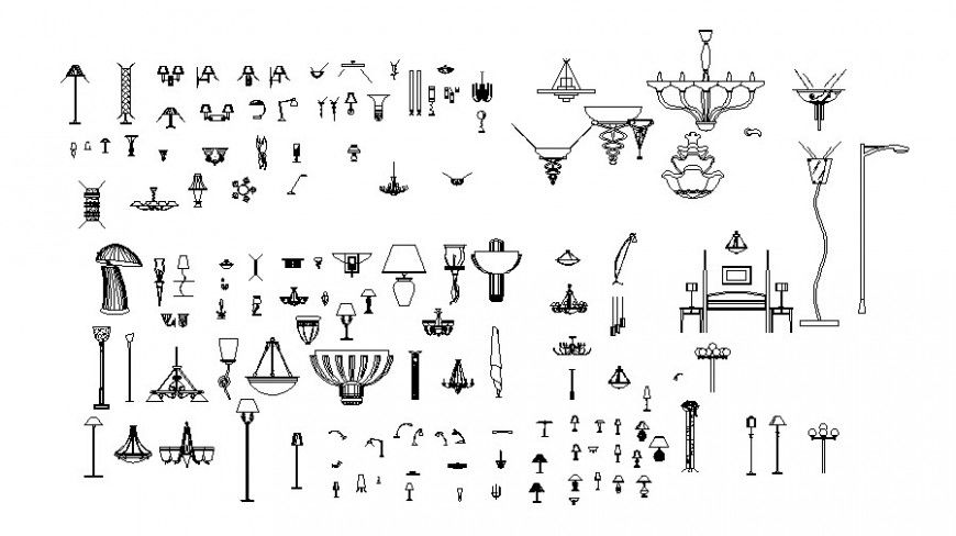 Miscellaneous lamps and hanging lamps blocks cad drawing details dwg file
