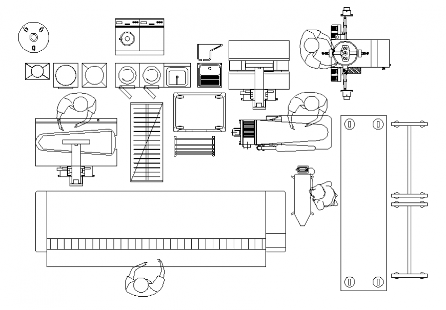 Miscellaneous laundry equipment and sanitary blocks cad drawing details dwg file