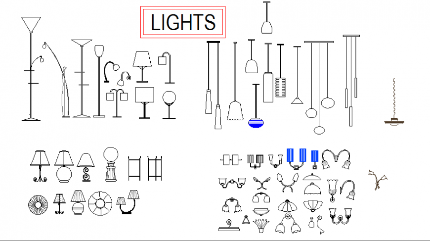 Miscellaneous lights and light-pols and lamp blocks cad drawing details dwg file