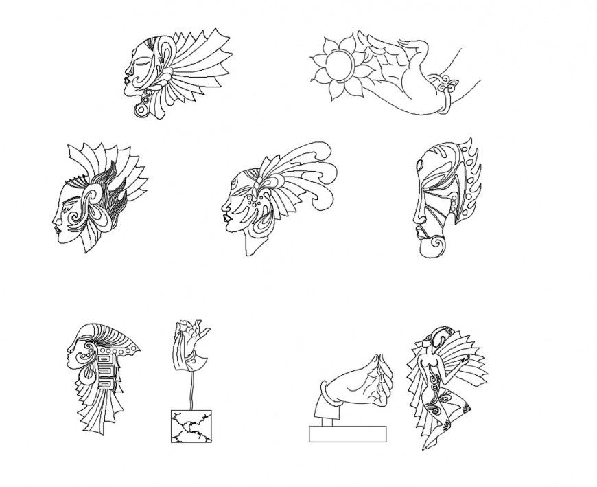Miscellaneous mix sculpture elevation blocks cad drawing details dwg file
