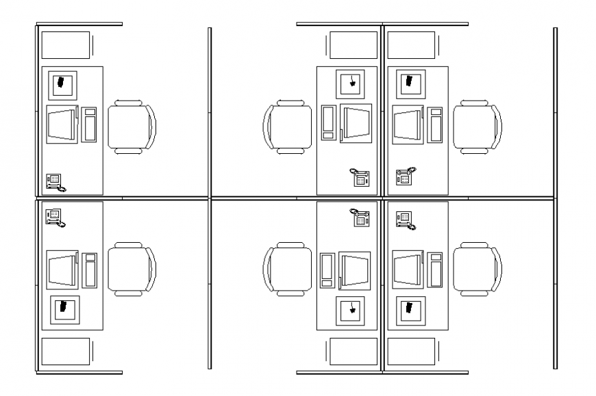 Miscellaneous office desks and furniture top view cad blocks details dwg file