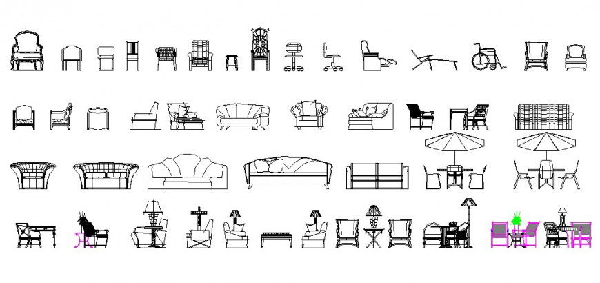 Miscellaneous outdoor garden and hotel furniture blocks cad drawing details dwg file
