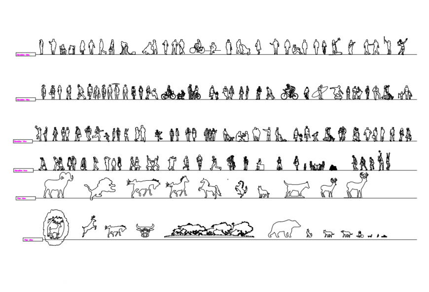 Miscellaneous people and animal blocks cad drawing details dwg file