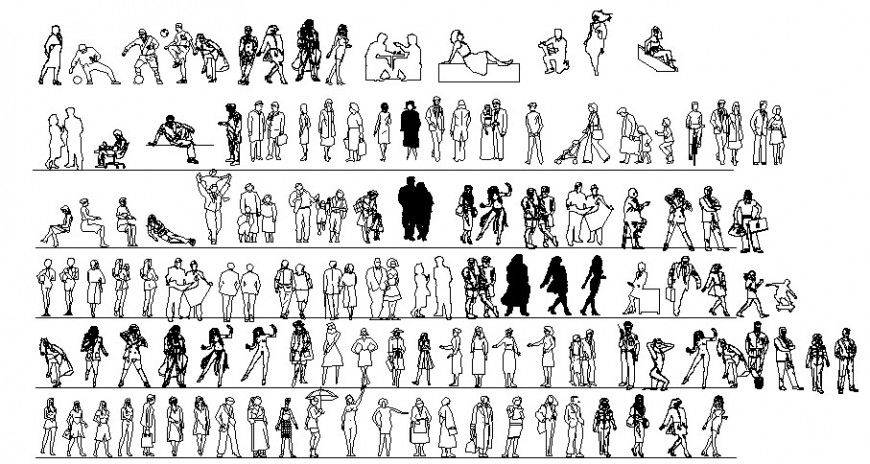 Miscellaneous people figure elevation blocks cad drawing details dwg file