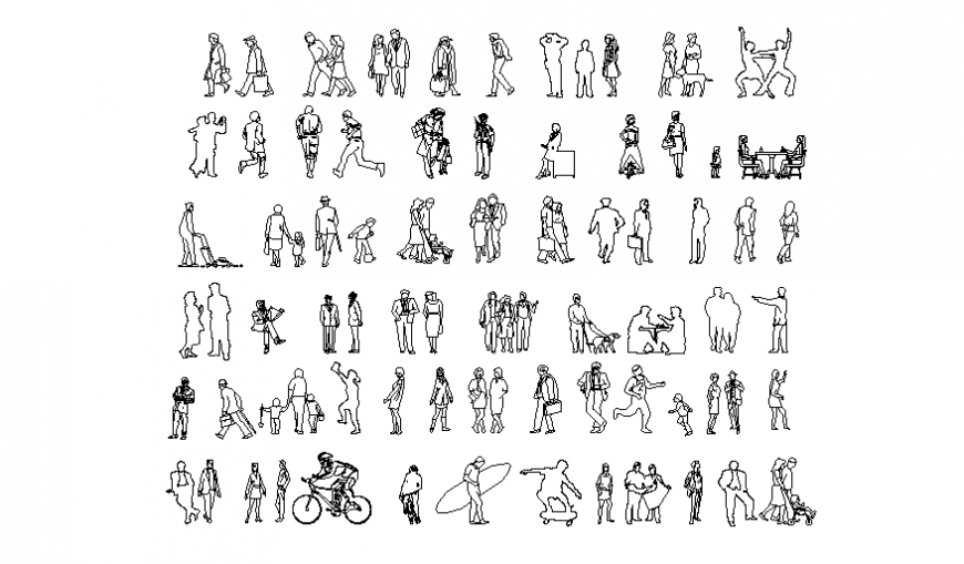 Miscellaneous people pose and act blocks cad drawing details dwg file