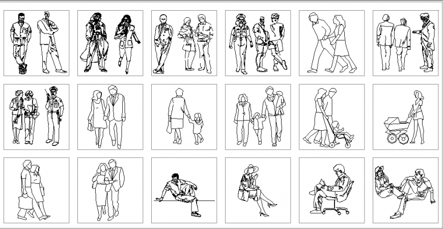 Miscellaneous people posing and act blocks cad drawing details dwg file