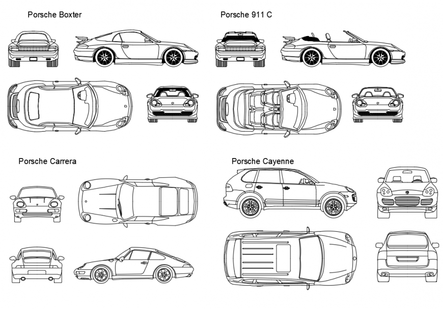 Miscellaneous Porsche luxuries car blocks cad drawing details dwg file