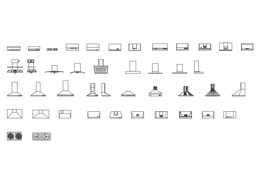 Miscellaneous range hood chimney cad blocks details dwg file