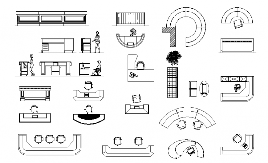 Miscellaneous reception furniture blocks cad drawing details dwg file