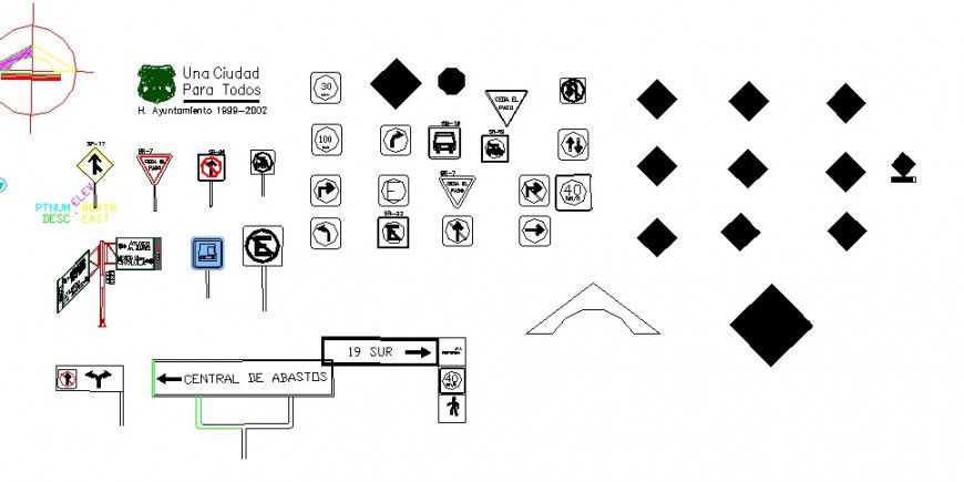 Miscellaneous road and traffic symbols 2d blocks cad drawing details dwg file