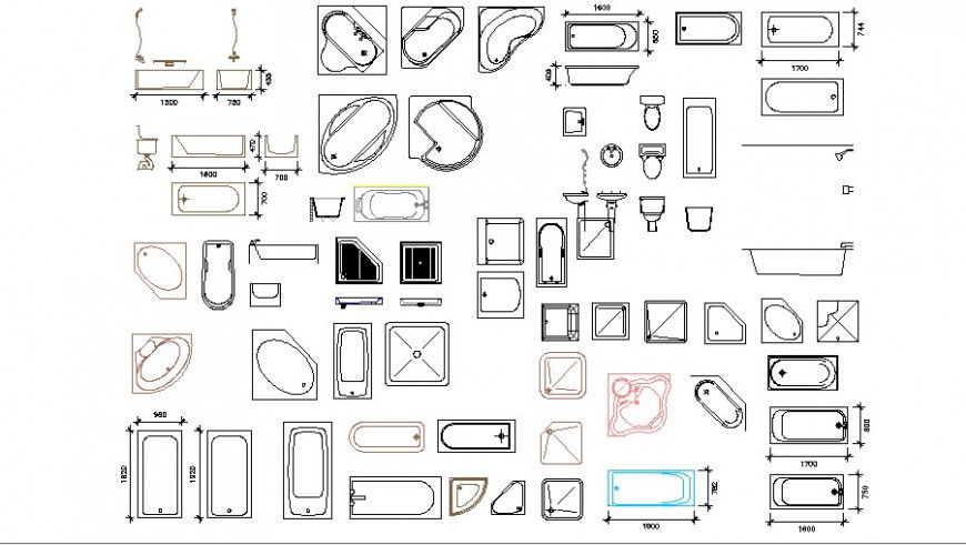 Sanitary and Bath Tub Blocks CAD Drawing Details DWG File