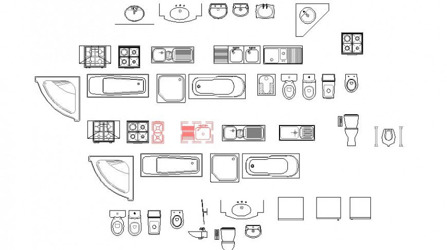 Miscellaneous sanitary and kitchen blocks cad drawing details dwg file