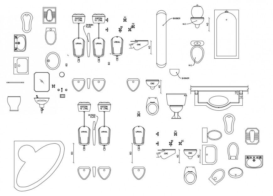 Miscellaneous sanitary equipment 2d elevation blocks details dwg file