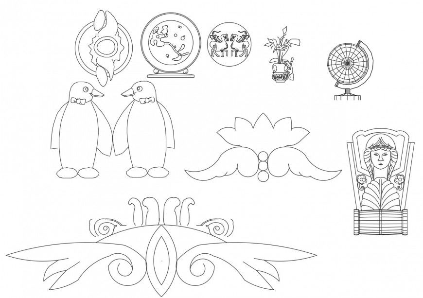 Miscellaneous sculptures and toy elevation blocks cad drawing details dwg file