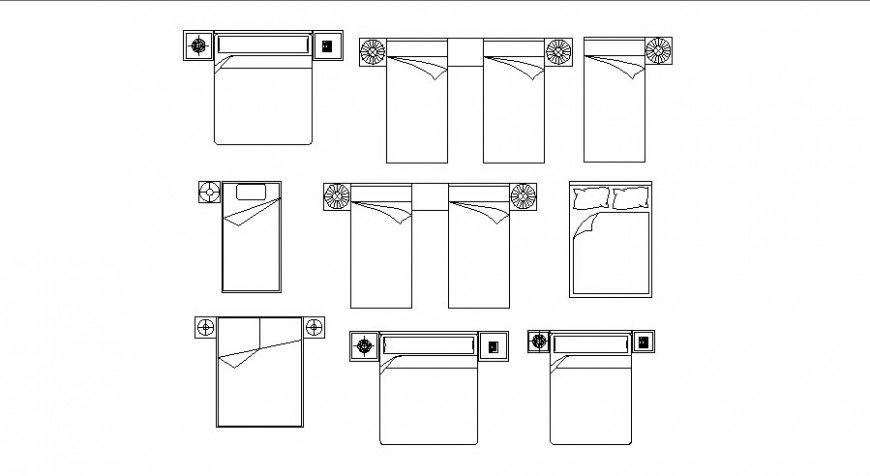 Miscellaneous single and double bed 2d elevation blocks cad drawing details dwg file