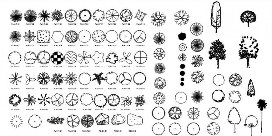 Miscellaneous small 2d tree plant and tree blocks cad drawing details dwg file
