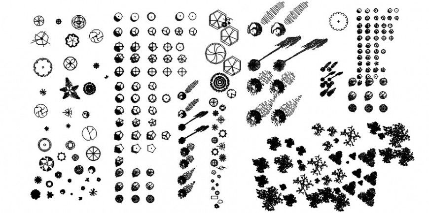 Miscellaneous small 2d tree plant blocks cad drawing details dwg file
