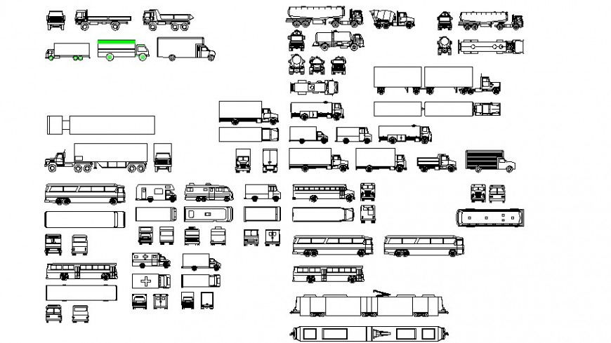Miscellaneous small and heavy transportation vehicle blocks details dwg file
